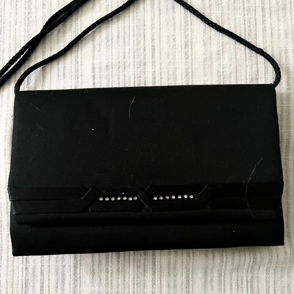 Vintage Carla Marchi Black/Crystal Black "Envelope Clutch" Satin Crossbody - Picture 5 of 7